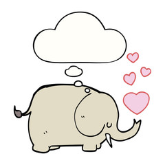 cute cartoon elephant with love hearts and thought bubble