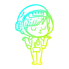 cold gradient line drawing cartoon astronaut woman