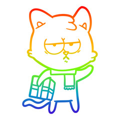 rainbow gradient line drawing bored cartoon cat