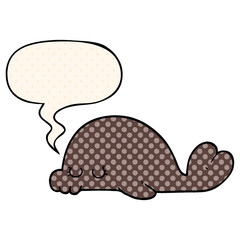 cartoon seal and speech bubble in comic book style