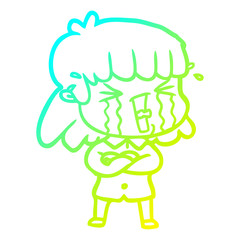 cold gradient line drawing cartoon woman in tears