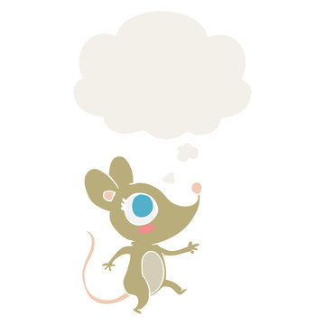 cartoon mouse and thought bubble in retro style