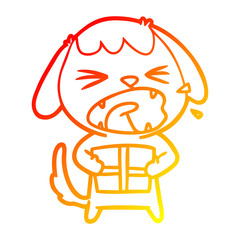 warm gradient line drawing cute cartoon dog with christmas present