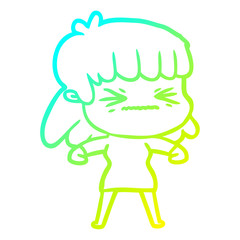 cold gradient line drawing cartoon angry girl