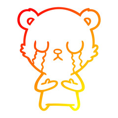 warm gradient line drawing crying cartoon bear