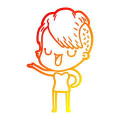 warm gradient line drawing cute cartoon girl with hipster haircut