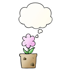 cute cartoon flower and thought bubble in smooth gradient style