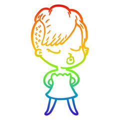 rainbow gradient line drawing cartoon pretty hipster girl