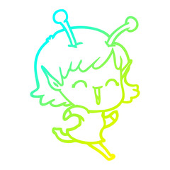 cold gradient line drawing cartoon alien girl laughing