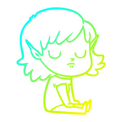 cold gradient line drawing cartoon elf girl