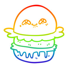 rainbow gradient line drawing cartoon fast food burger