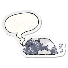 cartoon cat and speech bubble distressed sticker