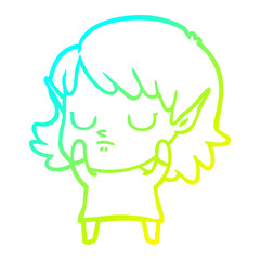 cold gradient line drawing cartoon elf girl