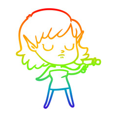 rainbow gradient line drawing cartoon elf girl