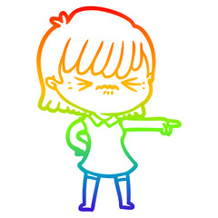 rainbow gradient line drawing annoyed cartoon girl blaming