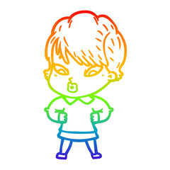 rainbow gradient line drawing cartoon woman
