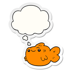 cartoon fish and thought bubble as a printed sticker