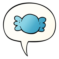 cartoon wrapped candy and speech bubble in smooth gradient style