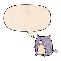 cartoon cat and speech bubble in retro texture style