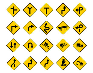Set of traffic sign on yellow sign, vector art