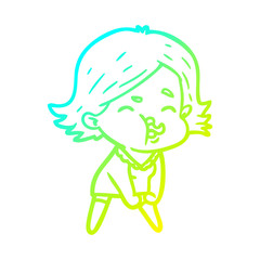 cold gradient line drawing cartoon girl pulling face