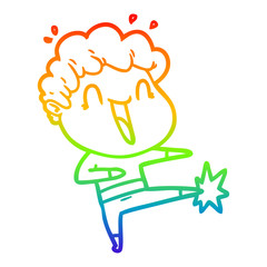 rainbow gradient line drawing cartoon happy man