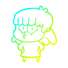 cold gradient line drawing cartoon whistling girl