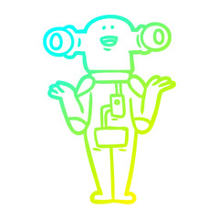 cold gradient line drawing friendly cartoon alien shrugging