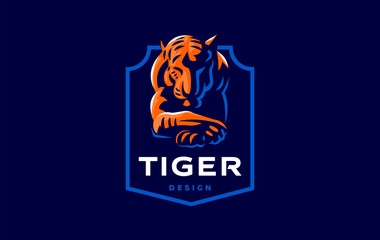 A tiger lies with its head down