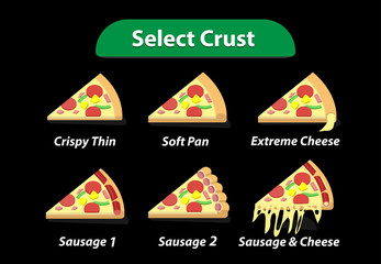 Type of pizza crust for select, vector art
