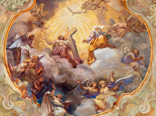 COMO, ITALY - MAY 8, 2015: The ceiling fresco Glory of Holy Trinity in church Santuario del...