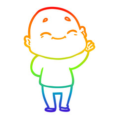 rainbow gradient line drawing cartoon happy bald man