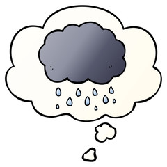 cartoon cloud raining and thought bubble in smooth gradient style