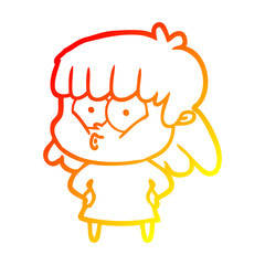 warm gradient line drawing cartoon whistling girl