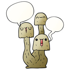cartoon mushroom and speech bubble in smooth gradient style