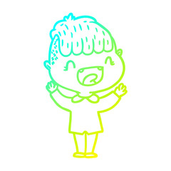 cold gradient line drawing cartoon happy boy laughing