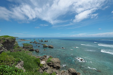 Miyako island, Japan-June 26, 2019: Pacific ocean viewed from Higashi Hennazaki in Miyako island, Okinawa
