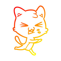 warm gradient line drawing cartoon cat hissing