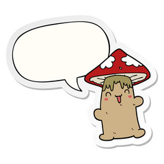 cartoon mushroom character and speech bubble sticker