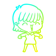 cold gradient line drawing cartoon woman
