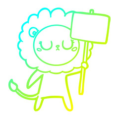 cold gradient line drawing cartoon lion with protest sign