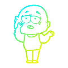 cold gradient line drawing cartoon tired bald man