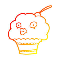 warm gradient line drawing funny cupcake