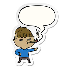 cartoon man smoking and speech bubble sticker