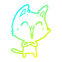 cold gradient line drawing happy cartoon cat meowing