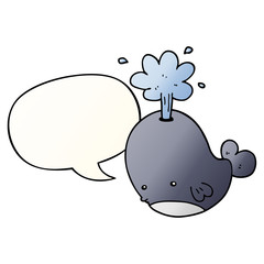 cartoon spouting whale and speech bubble in smooth gradient style