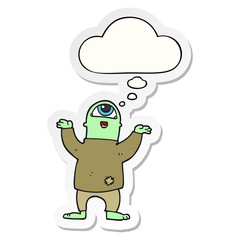 cartoon halloween monster and thought bubble as a printed sticker