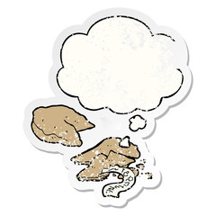 cartoon fortune cookies and thought bubble as a distressed worn sticker
