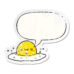 cartoon happy egg and speech bubble distressed sticker