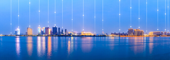 Obraz na płótnie Canvas Modern city with wireless network connection concept,Hangzhou